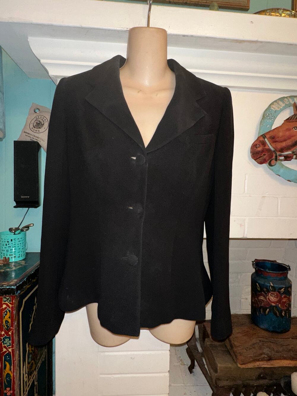 VINTAGE GIORGIO ARMANI BLACK SILK BORGO 21 BLAZER JACKET 40